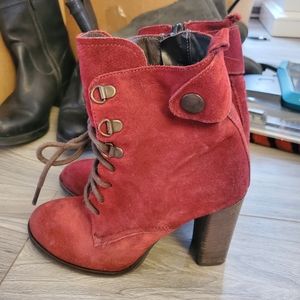 Geox Red Suede Heeled Booties